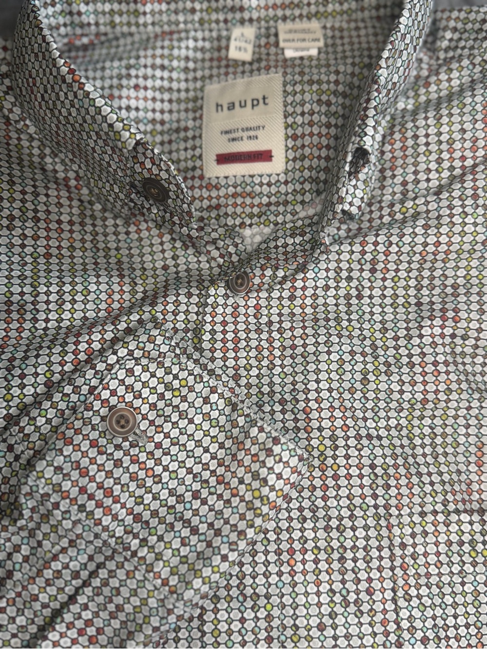 Haupt Men's White Geometric Print Button-Down Shirt long sleeve
